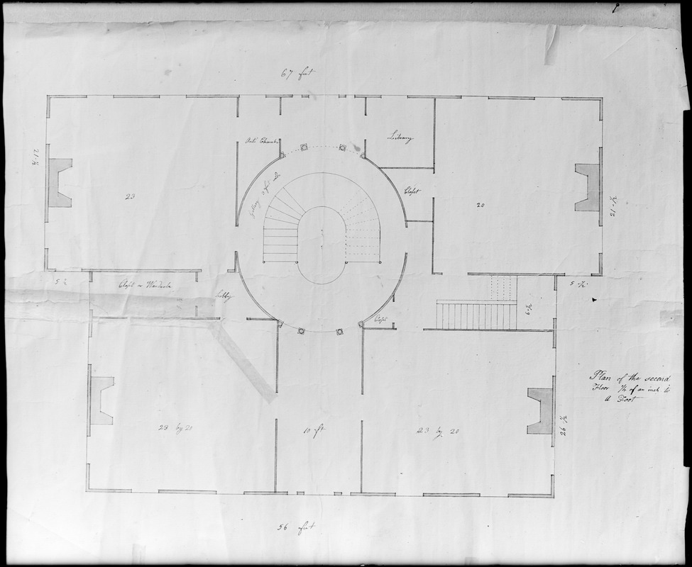 Salem, Derby Square, Elias Hasket Derby house, maps and plans, second floor, plan number 104 by Samuel McIntire