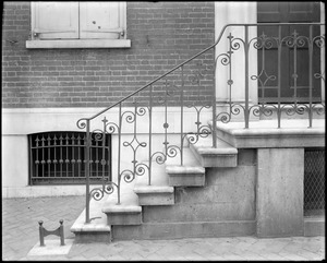 Philadelphia, Pennsylvania, 7th and Spruce Street southeast cornert, exterior detail, ironwork railing
