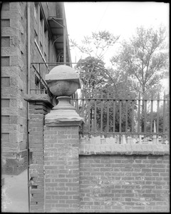 Philadelphia, Pennsylvania, exterior detail, fence post and iron railing, Saint Peter's Church