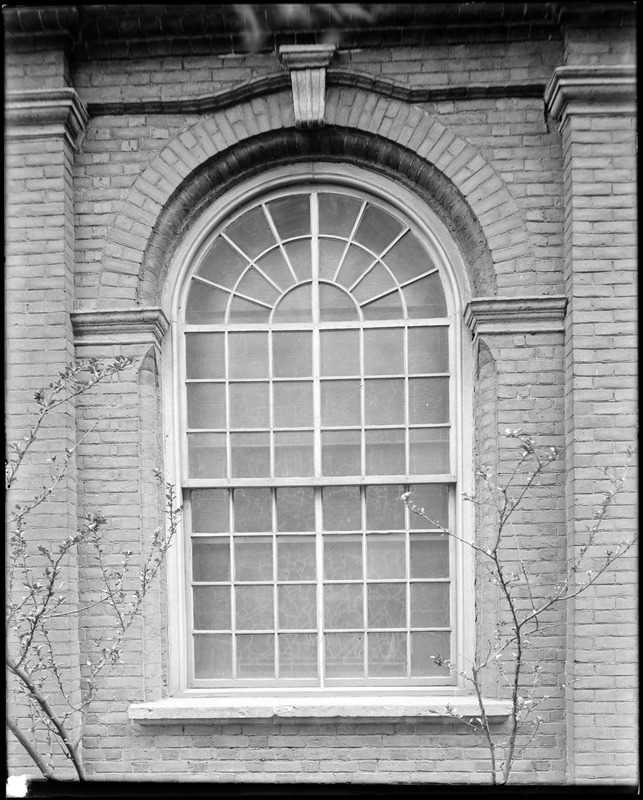 Philadelphia, Pennsylvania, 20 North American Street, exterior detail, side window, Christ