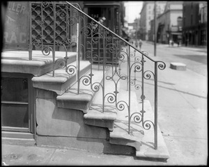 Philadelphia, Pennsylvania, 216 South 9th Street, exterior detail, iron rail