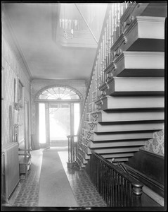 Boston, 2 Lynde Street, interior detail, stair and front door, Harrison Gray Otis house