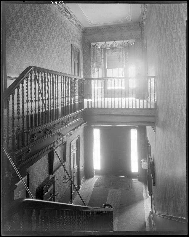 Boston, 2 Lynde Street, interior detail, stairway and balustrade ...