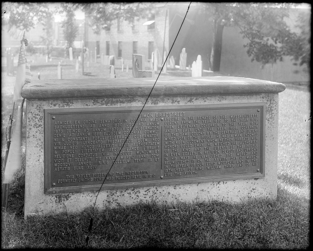 Salem, Charter Street, burying ground, tomb with tablet of Simon Bradstreet