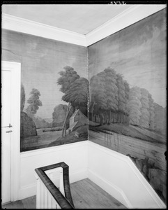 Salem, 393 Essex Street, interior detail, wallpaper, Timothy Lindall house, fifth scene, upper hall