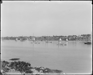 View across Marblehead Harbor toward Abbot Hall almost to Hat Rock Beach
