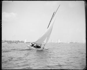 Two people sailing Herman Parker's knock-about "Jane", Marblehead, MA