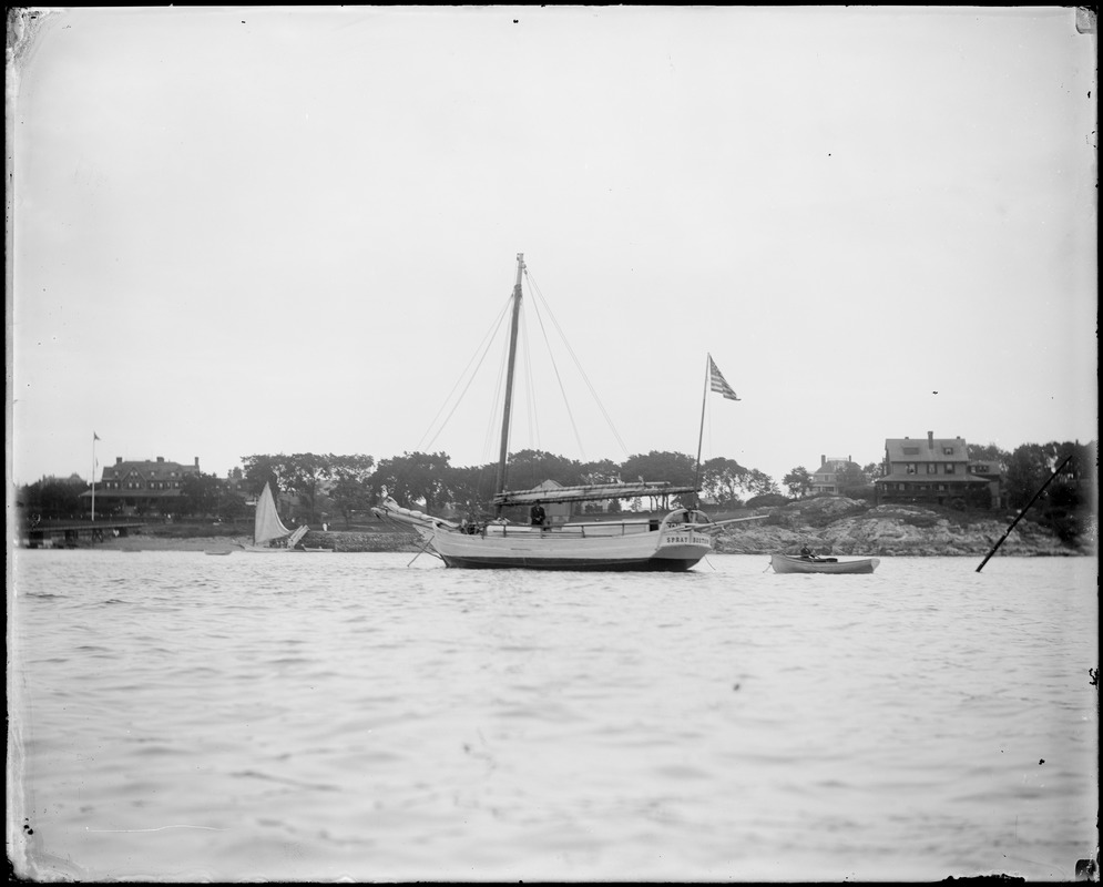 Gaff-rigged sloop "Spray" from Boston moored near Eastern Yacht Club, Marblehead, MA