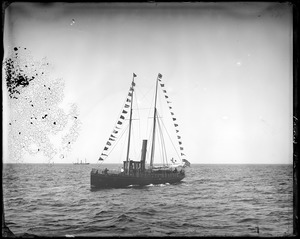 Steam yacht with dress ship, Marblehead, MA
