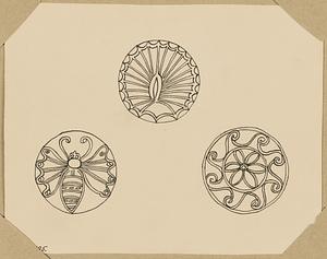 From an original sketch by M. P. Q. of the golden discs found at Mycenae by Dr. Schliemann. National Museum, Athens