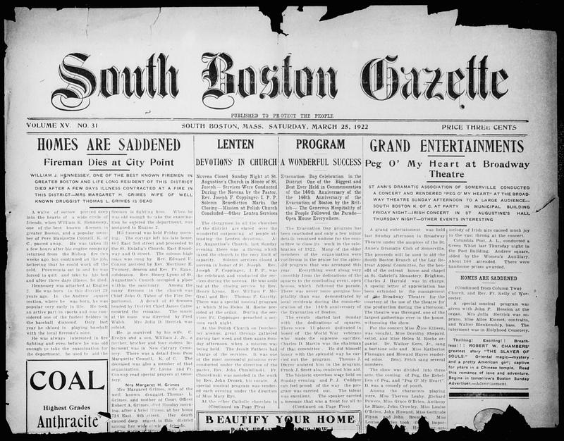 South Boston Gazette. March 25, 1922 - Digital Commonwealth