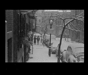 Snowstorm on Beacon Hill, downtown Boston