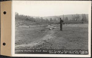 Contract No. 56, Administration Buildings, Main Dam, Belchertown, looking southerly from near west garage, Belchertown, Mass., Sep. 29, 1938