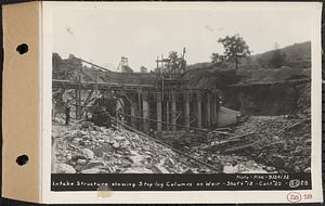 Contract No. 20, Coldbrook-Swift Tunnel, Barre, Hardwick, Greenwich, intake structure showing stop log columns on weir, Shaft 12, Hardwick, Mass., Sep. 24, 1932