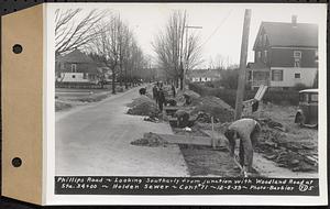 Contract No. 71, WPA Sewer Construction, Holden, Phillips Road, looking southerly from junction with Woodland Road at Sta. 34+00, Holden Sewer, Holden, Mass., Dec. 5, 1939