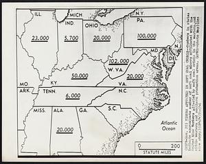 Miners Affected In Soft Coal Crisis -- Numbers in states indicate approximate number of soft coal miners affiliated with the United Mine Workers affected by soft coal crisis in the eastern, and middle western and southern production areas.