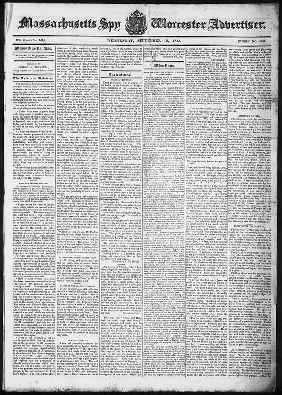 Massachusetts Spy and Worcester Advertiser. September 10, 1823 ...