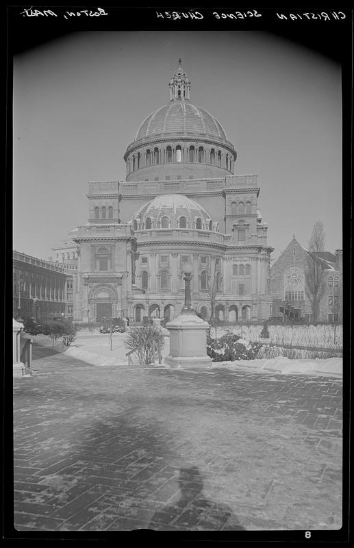 Christian Science Church in snow, Boston