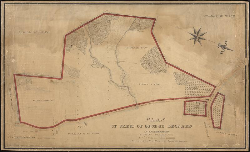 Plan of farm of George Leonard in Shrewsbury