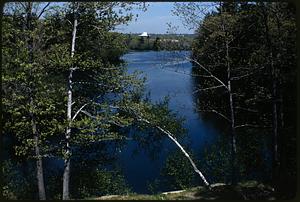 Charles River Newton: Downstream from rear of Marriott towards Brandeis University