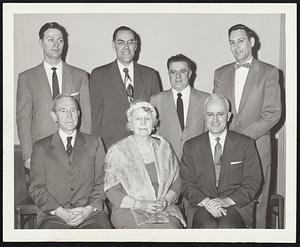 New Officers and guests of the Bar Association of the First District Court of Eastern Middlesex at the annual meeting held in Malden West, seated from left to right, Judge Lawrence G. Brooks, Judge Emma Fall Schofield, U.S. Atty. Anthony Julian. Rear row, Charles F. Kezar, treasurer; Harry Reinherz, vice president; Charles J. Abizaid, president; Leo M. Blacher secretary.