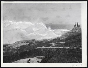 Mountainous Waves crash against rocks off Jerusalem road, Cohasset, as gale winds from Hurricane Esther lashed New England coast.