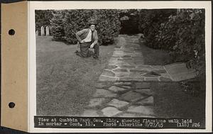 Contract No. 118, Miscellaneous Construction at Winsor Dam and Quabbin Dike, Belchertown, Ware, view at Quabbin Park Cemetery building showing flagstone walk laid in mortar, Ware, Mass., Aug. 27, 1945