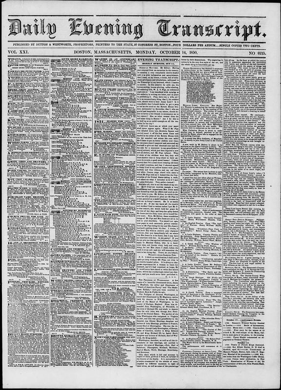 Script 1850 Daily Evening Transcript. October 14, 1850 - Digital Commonwealth