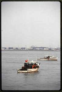 Boston 1995: Lobster boats in Boston Harbor near Logan Airport