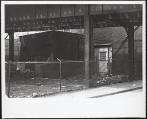 Elevated train tracks, likely crossing over Pine Street, Chinatown, Boston
