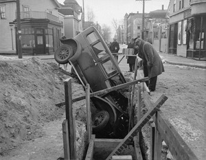 Car goes into trench