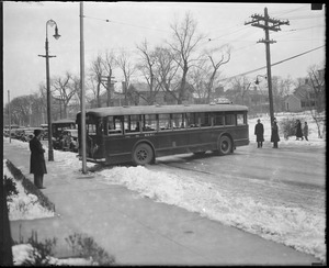 Bus goes sideways on icy road