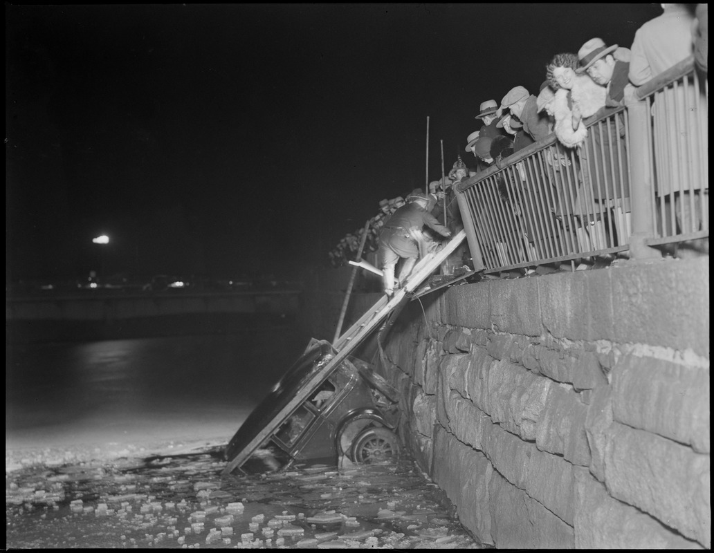 Auto goes into Charles River. Man drowns.