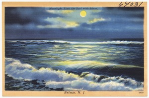 Moonlight tints the surf with silver, Belmar, N. J.