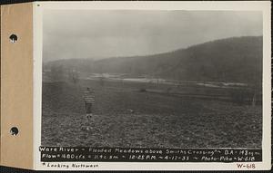 Ware River, flooded meadows above Smiths Crossing looking northwest, drainage area = 148 square miles, flow = 1680 cubic feet per second = 11.4 cubic feet per second per square mile, Barre, Mass., 12:25 PM, Apr. 17, 1933