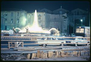 Night view of Fountain of the Naiads and Santa Maria degli Angeli e dei Martiri, Piazza della Repubblica, Rome, Italy