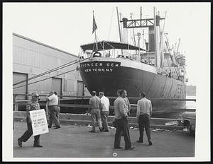 Strikers, National Maritime Union AFL-CIO, picketing in front of the "Pioneer Gem"