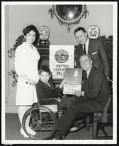 An Appeal for an additional $60,000 to reach its 1968 goal was issued yesterday by United Cerebral Palsy of Boston at a gathering in City Hall where poster boy Teddy Judge of Medford, accompanied by Nurse Terry Marabito and Cerebral Palsy Assn. president Herbert L. Connolly, standing, met with Mayor Kevin H. White.