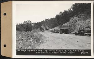 Contract No. 82, Constructing Quabbin Hill Road, Ware, looking ahead from Sta. 20+25, Ware, Mass., Jul. 17, 1939