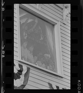 Children looking out window waiting for President Ford in Exeter, New Hampshire