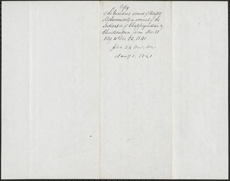 Chappaquiddick and Christiantown Accounts, 1840 - Digital Commonwealth