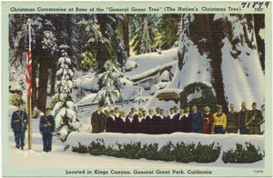 Christmas ceremonies at base of the "General Grant Tree" (The nation's Christmas tree), located in Kings Canyon, General Grant Park, California