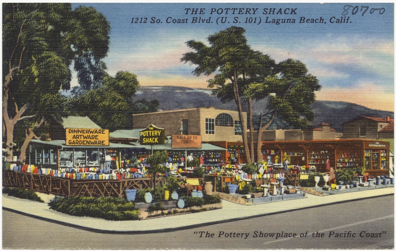 The Pottery Shack, 1212 So. Coast Blvd. (U.S. 101), Laguna Beach, Calif., "the pottery showplace of the Pacific coast"