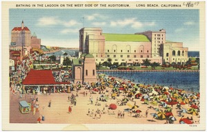 Bathing in the lagoon on the west side of the Auditorium, Long Beach, California