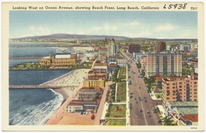 Looking west on Ocean Avenue, showing beachfront, Long Beach, California