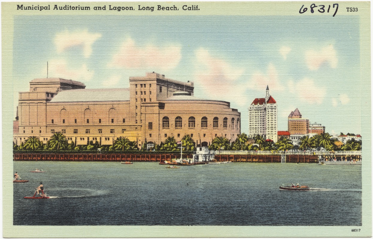 Municipal auditorium and lagoon, Long beach, Calif.