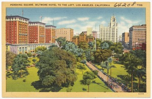 Pershing Square, Biltmore Hotel to the left, Los Angeles, California