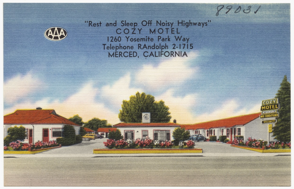 Cozy Motel, 1260 Yosemite Park Way, Telephone Randolph 2-1715, Merced, California
