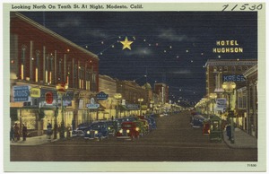 Looking North On Tenth St. At Night, Modesto, Calif.