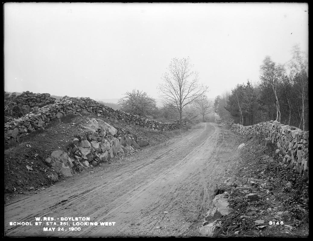 Wachusett Reservoir, School Street, station 251; looking west, Boylston, Mass., May 24, 1900